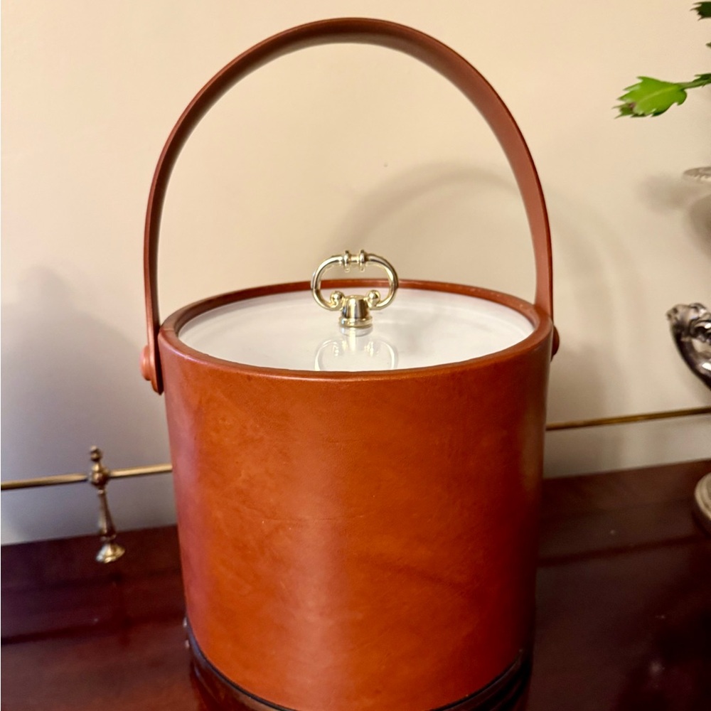 Vintage Brown Leather Ice Bucket